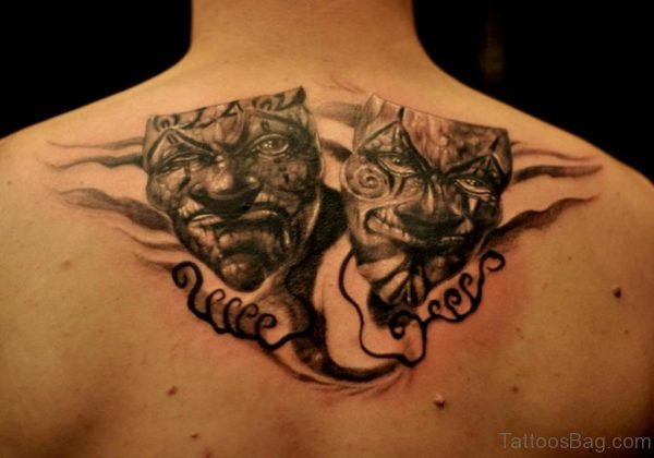 Drama Mask Tattoos On Back