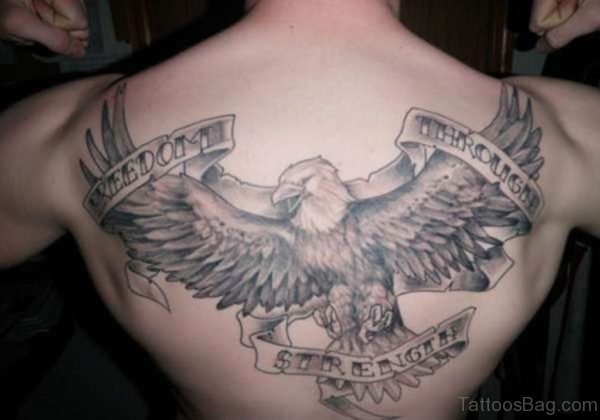 Eagle And Bannar  Back Tattoo