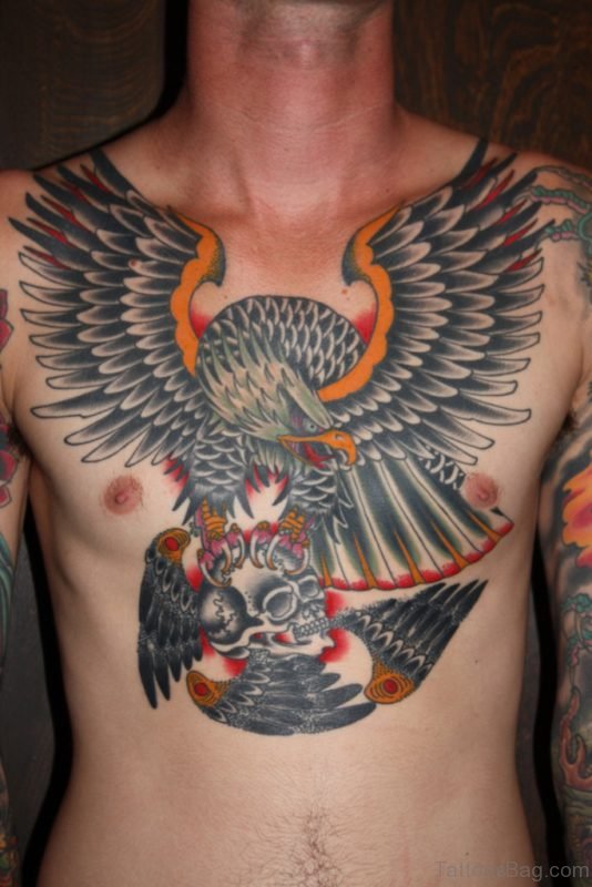 Eagle And Skull Tattoo On Chest