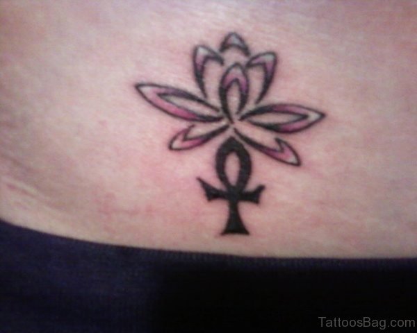 Egyptian Ankh And Flower Tattoo