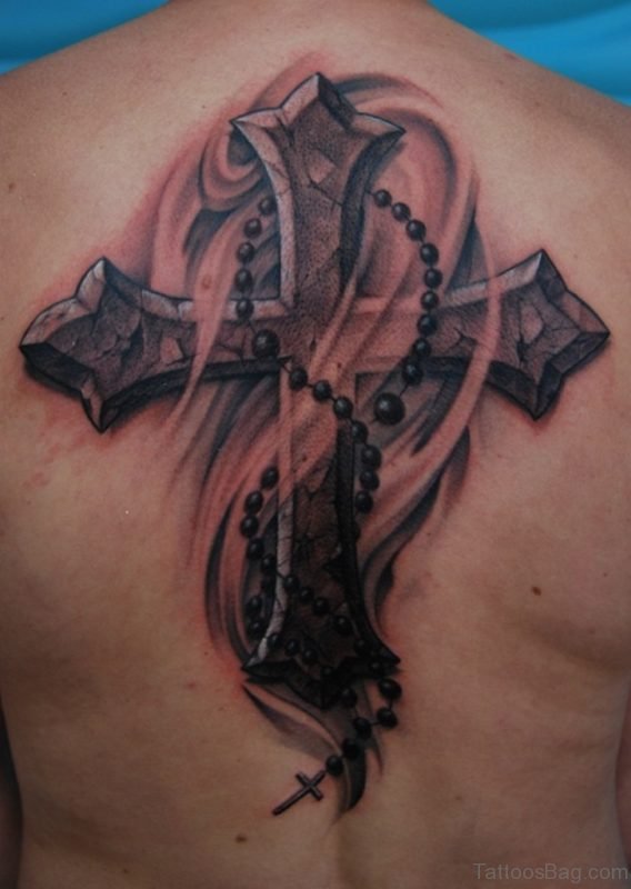 Elegant Cross Tattoo On Back