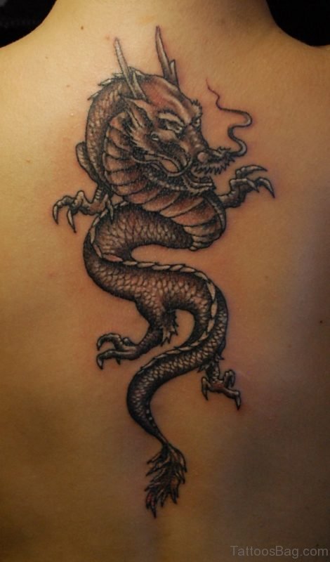 Elegant Dragon Tattoo Design On Back