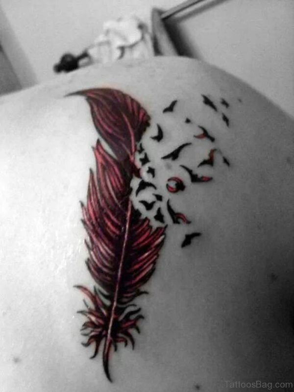 Elegant Feather Tattoo On Back