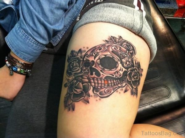 Elegant Flower And Skull Tattoo