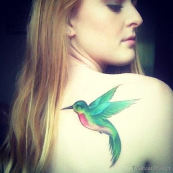 Elegant Hummingbird Tattoo On Back