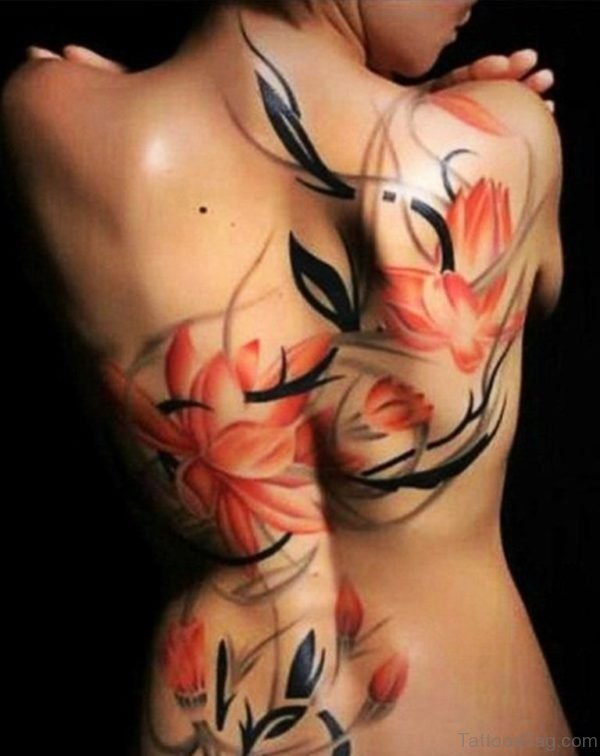 Elegant Lotus Tattoo On Back