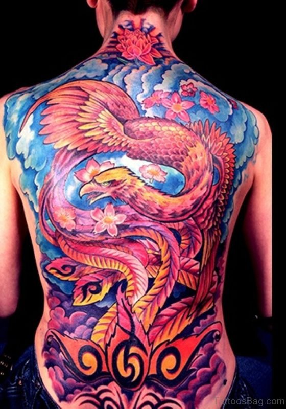 Elegant Phoenix Tattoo On Full Back