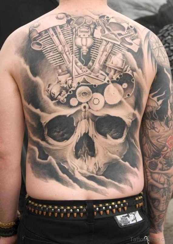 Elegant Skull Tattoo On Full Back