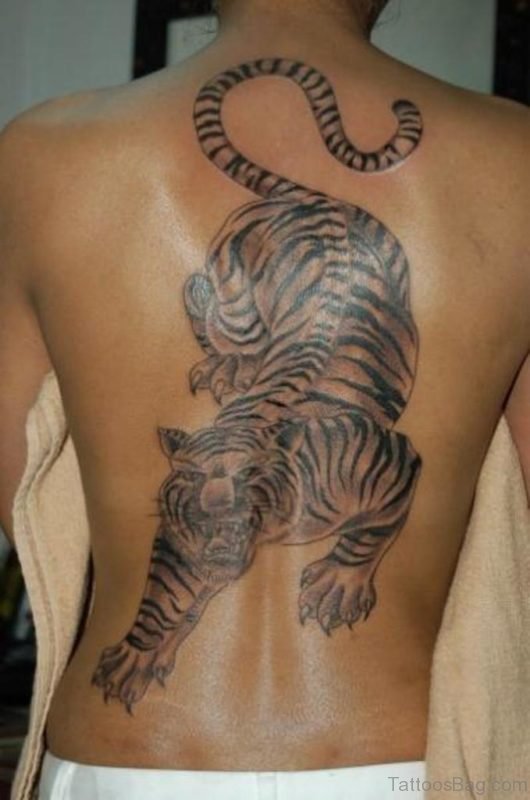 Elegant Tiger Tattoo On Back