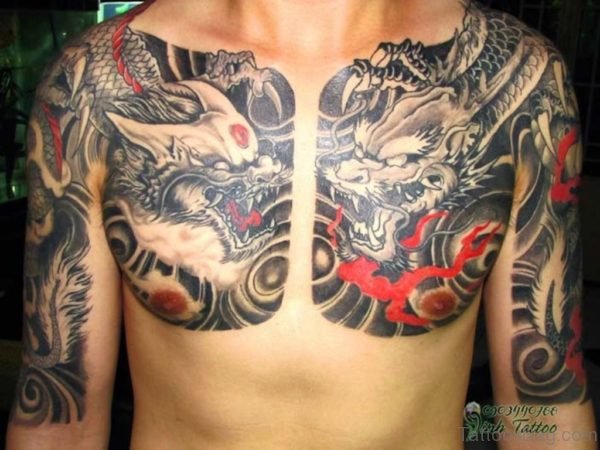 Evil Chinese Dragon Tattoo On Chest