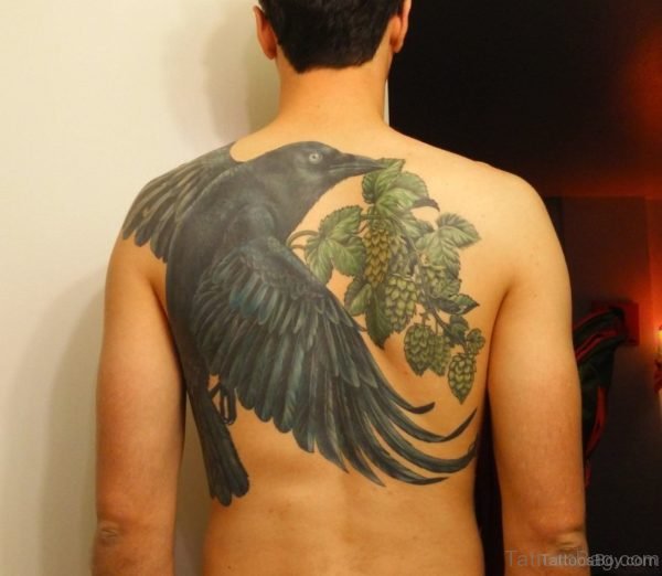Excellent Crow Tattoo On Back