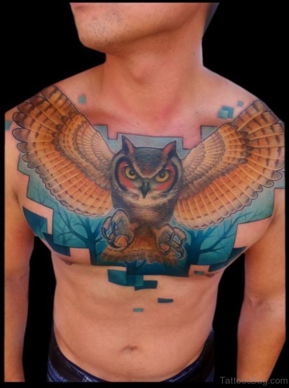 Excellent Owl Tattoo  On Chest