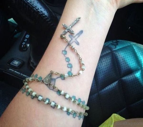 Excellent Rosary Tattoo On Wrist