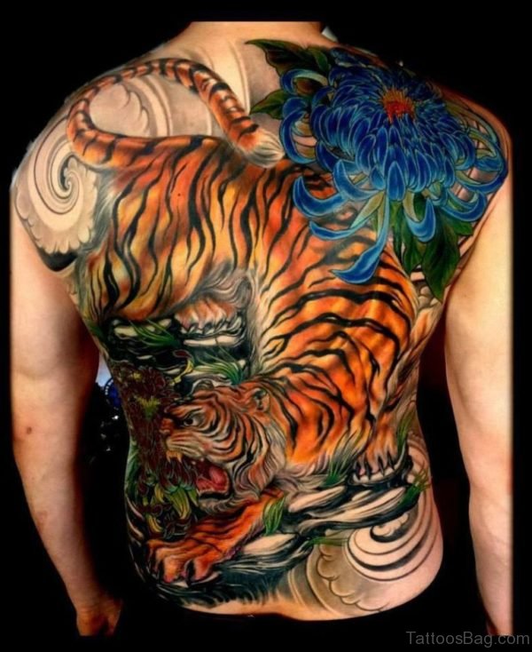 Excellent Tiger Tattoo On Full Back