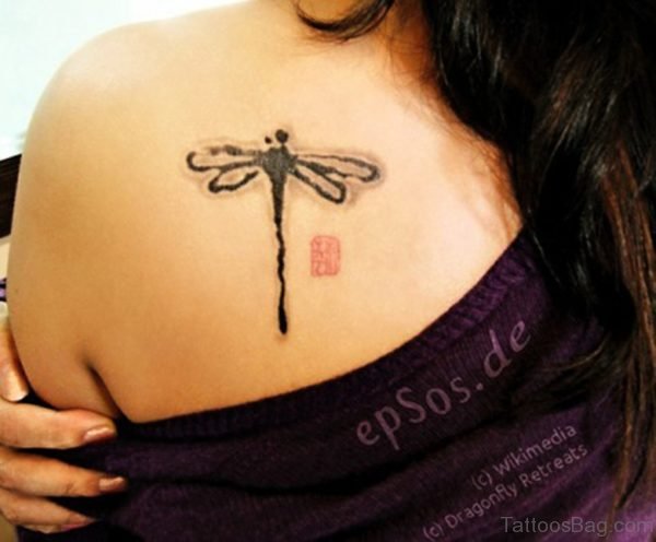 Excellent Colored Dragonfly Tattoo