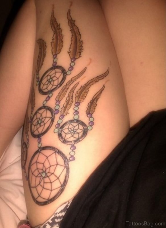 Fancy Dreamcatcher Tattoo On Thigh