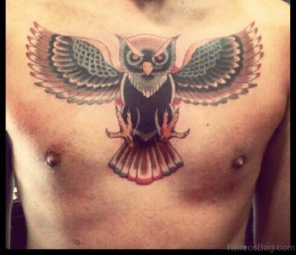 Fancy Owl Tattoo On Chest