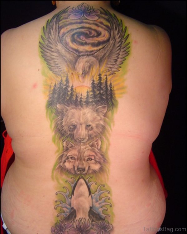 Fancy Wolf Tattoo On Back