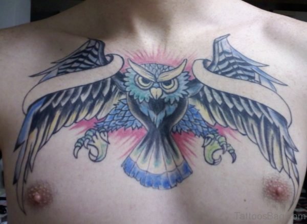 Fanciful Owl Chest Tattoo