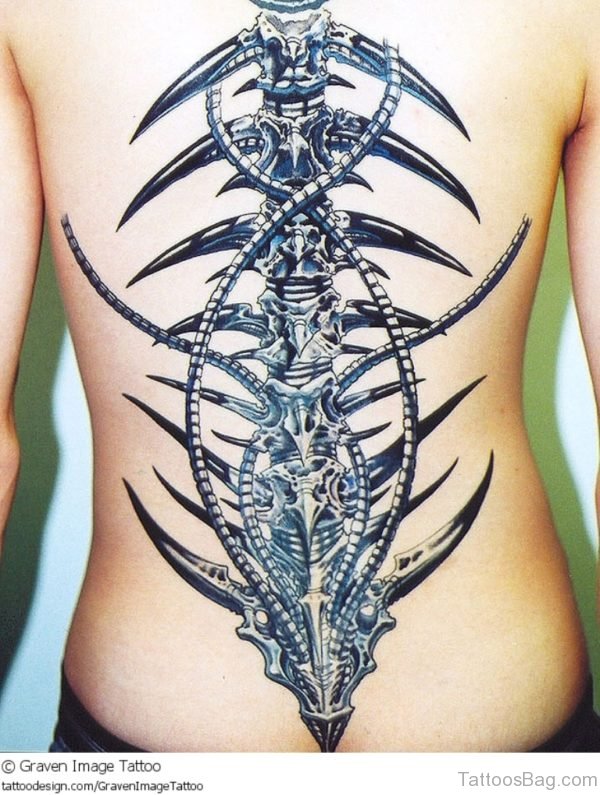 Fantastic Biomechanical Tattoo On Back 
