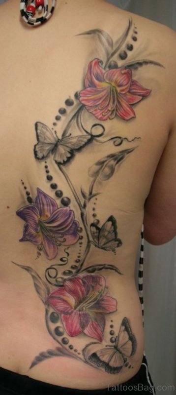Fantastic  Butterfly And Flower Tattoo