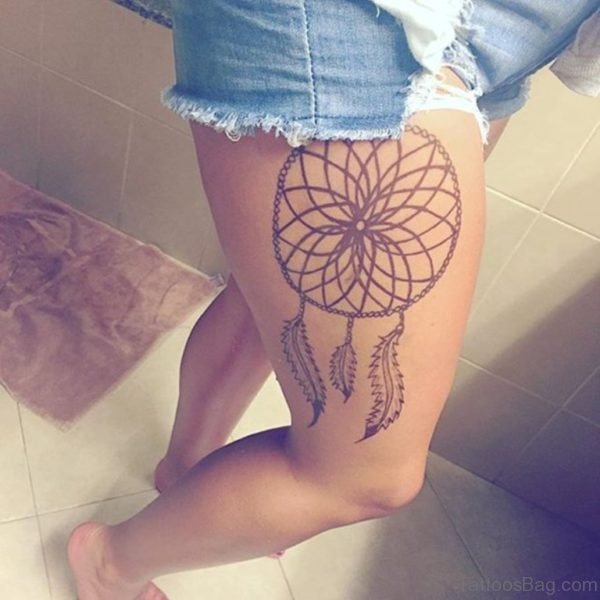 Fantastic Dreamcatcher Tattoo On Thigh