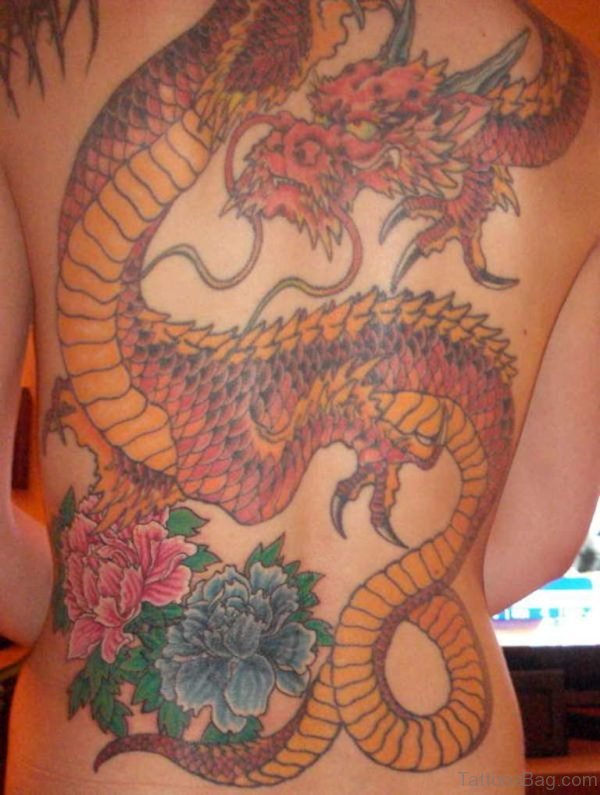 Fantastic Flower And Dragon Tattoo