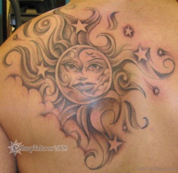 Fantastic Moon Tattoo Design On Back