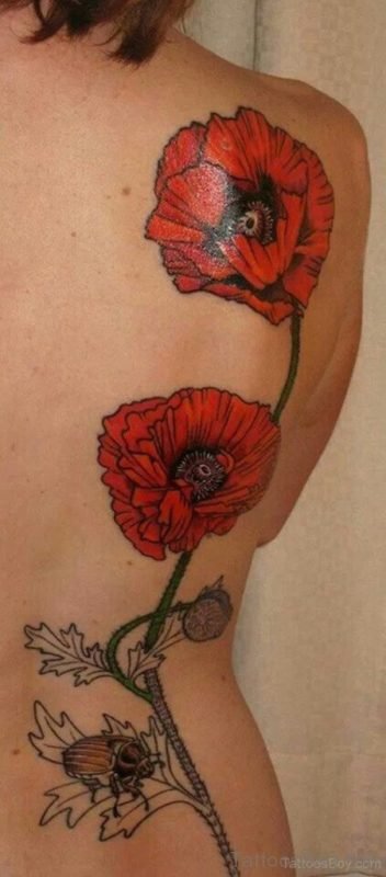 Fantastic Poppy Flower Tattoo On Back