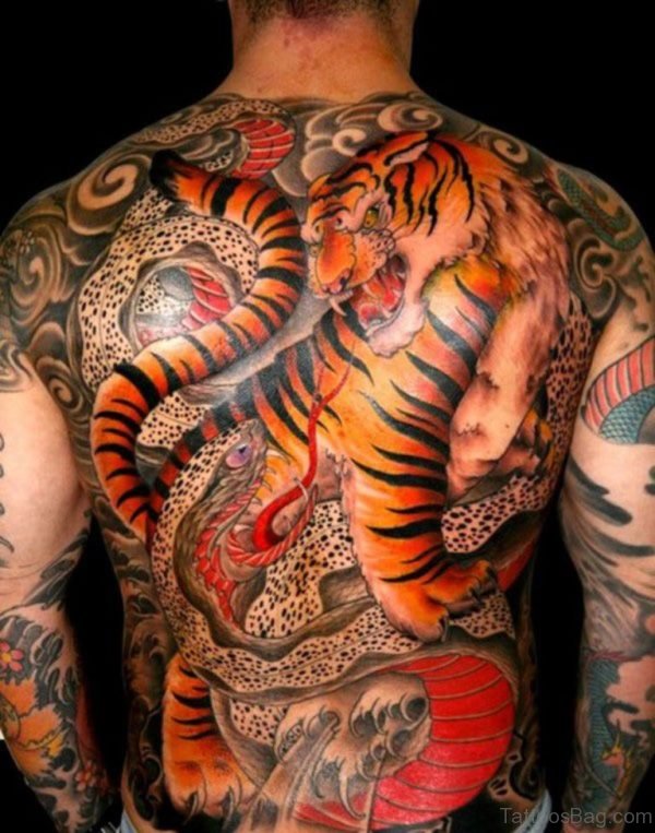 Fantastic Tiger Tattoo On Full Back
