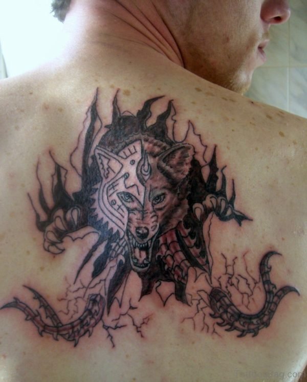 Fantastic Wolf Tattoo On Back
