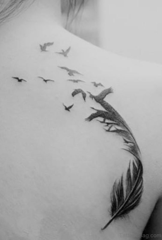 Feather And Bird Tattoo