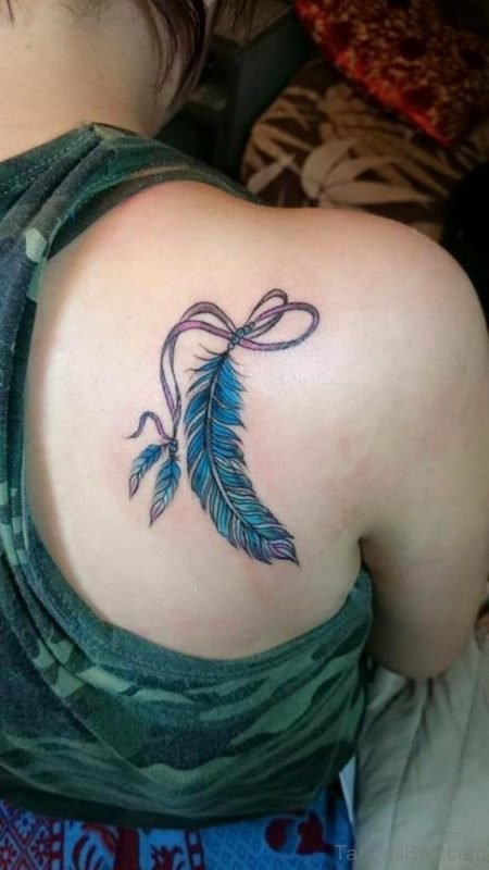 Feather Tattoo On Left Back