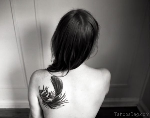 Feather Tattoo On Right Back