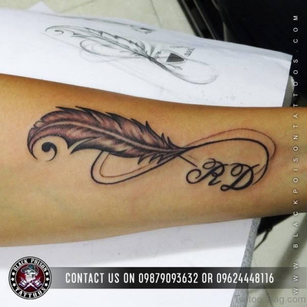 Feather Tattoo With Letters
