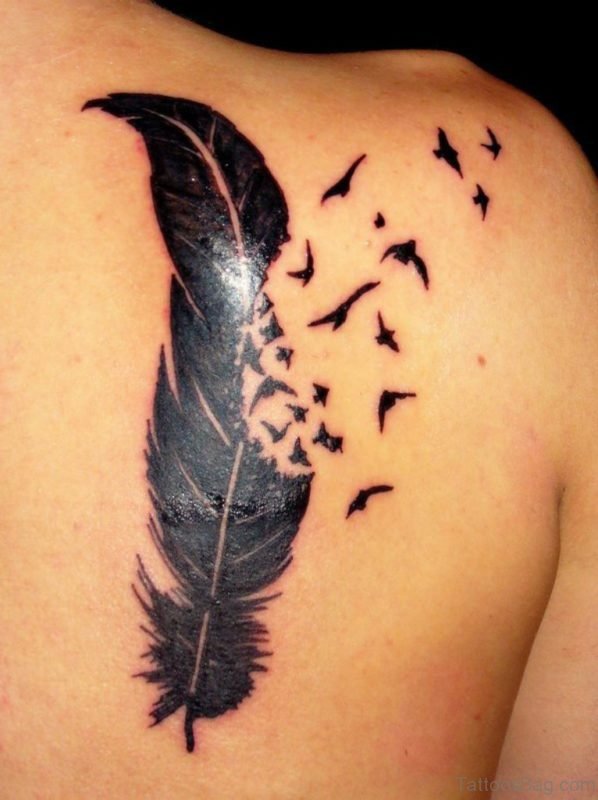 Feather And Bird Tattoo