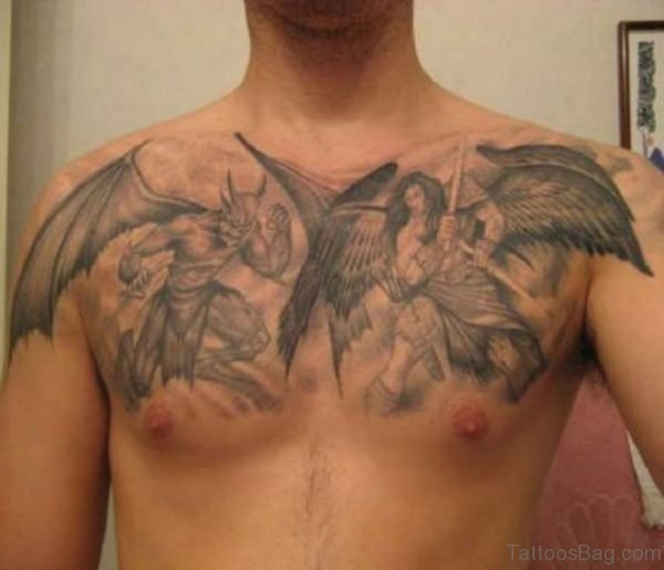 Fighting Angel Tattoo On Chest