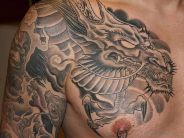 Fine Dragon Tattoo On Chest