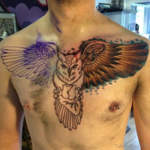 Fine Owl Tattoo On Chest
