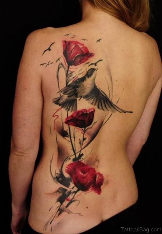 Flower And  Bird Tattoo