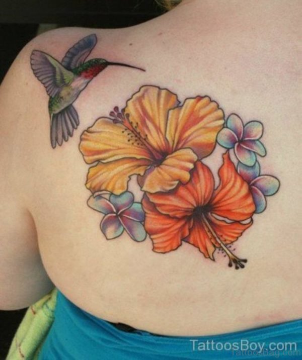 Fantastic Flower And Bird Tattoo On Back