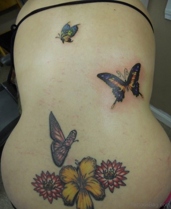 Flower And  Butterfly Tattoo