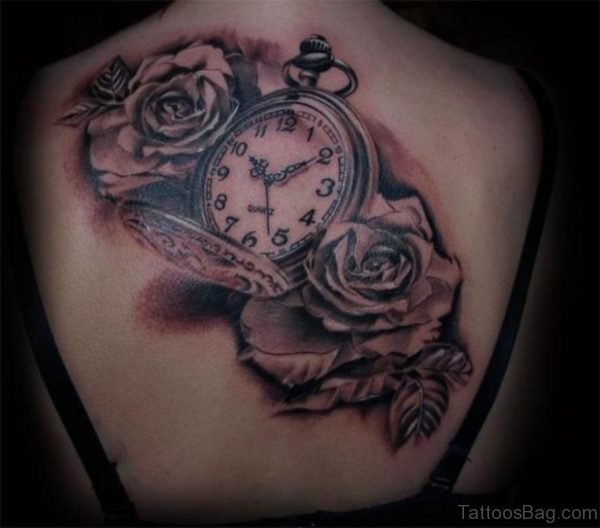 Flower And Clock Tattoo Design