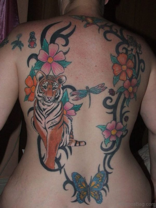 Flower And Tiger Tattoo