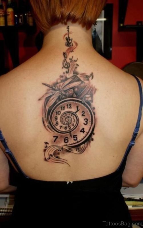 Flowers And Clock Tattoo