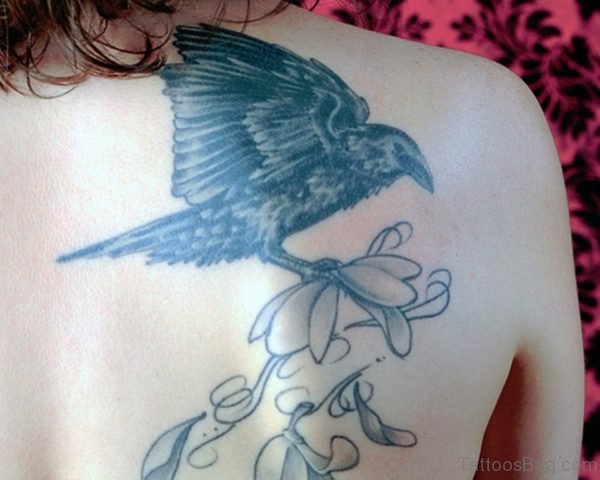 Flowers And Crow Tattoo