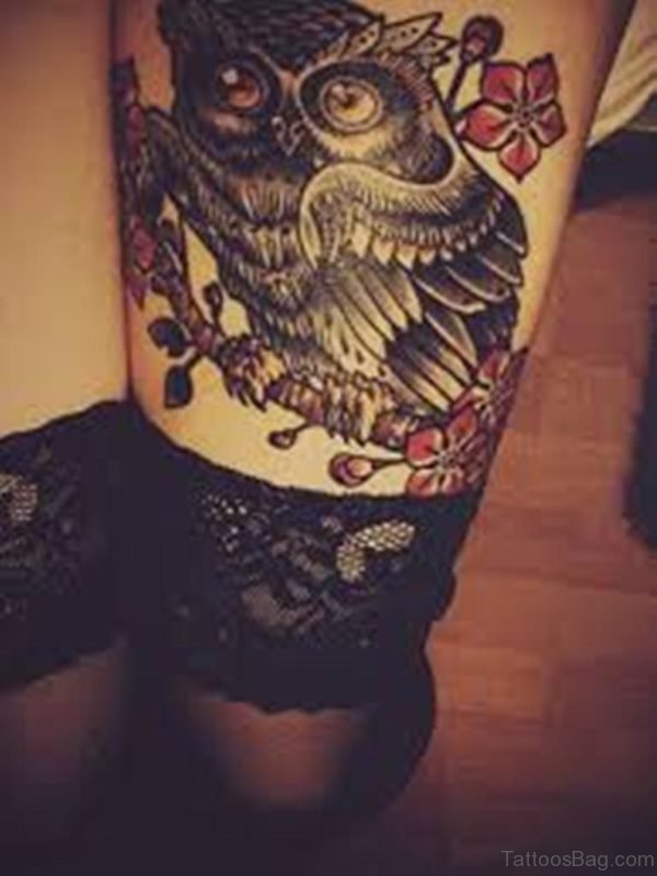 Flowers And Owl Tattoo