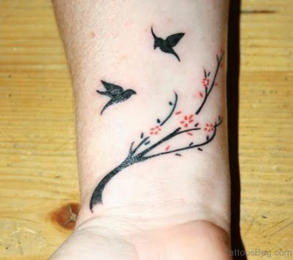 Flowers With Birds Tattoo