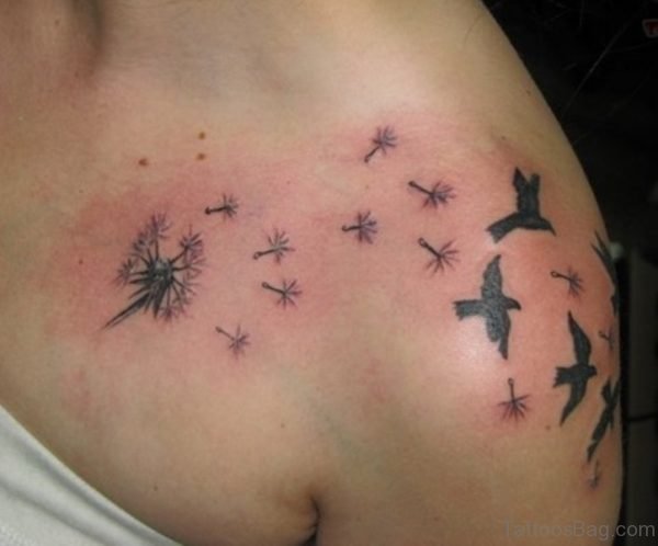Flying Birds Shoulder Tattoo For Women