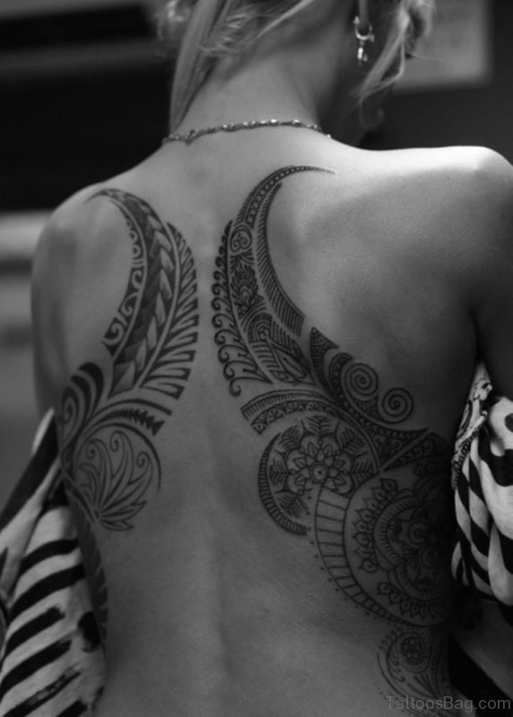 Fren Leaf Tribal Tattoo on Back